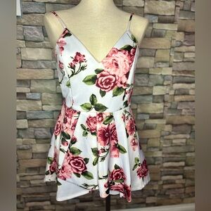 Double Zero polyester floral skort dress with V-neck & spaghetti straps